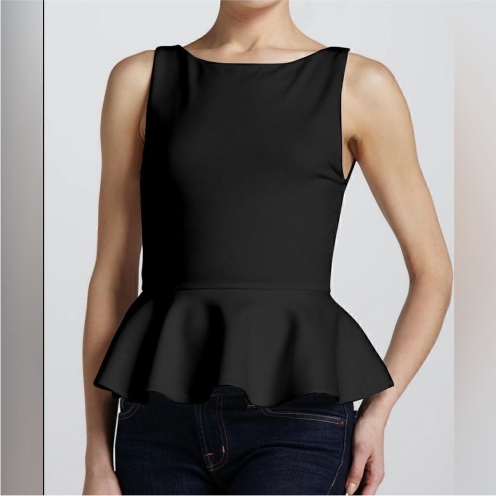 Alice + Olivia Poppy Peplum sleeveless top with sheer back pannel. NWT